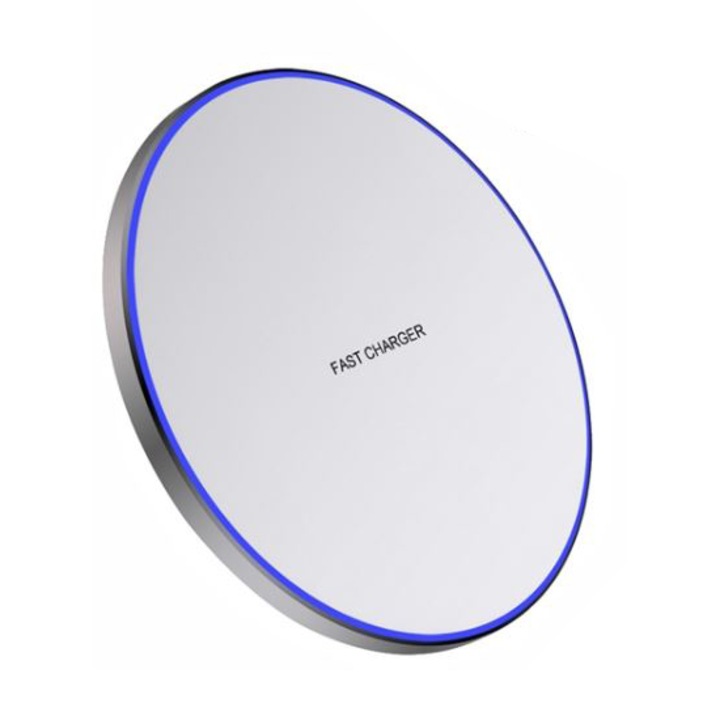 Incarcator Wireless cu LED, Quick Charge, 30W, Alb