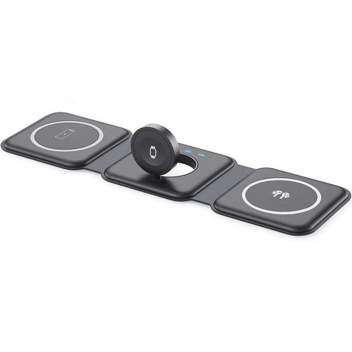Incarcator Wireless, Dock Fold, 3 in 1, Pliabil, 15W, Negru