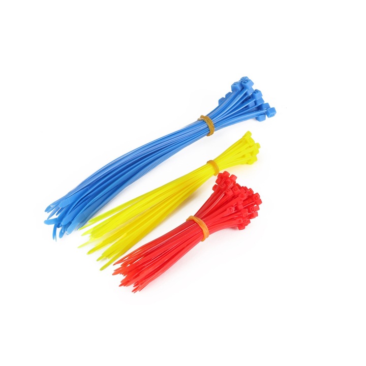 Set de 150 buc Soricei - Coliere de Plastic, Fasete, Bride (100 buc rosu 2,5 x 100mm,25 buc galben 2,5 x 150mm,25 buc albastru 4,8x 200 mm buc