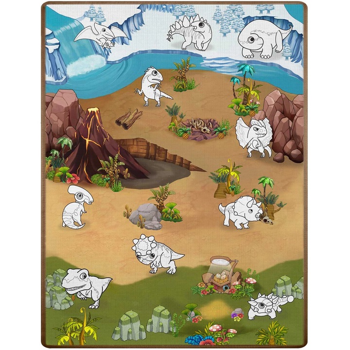 Мек дунапренов килим с включени маркери, "LikeSmart DINO", лесен за почистване, може да се пере, осигурява топлоизолация, 120x90 см