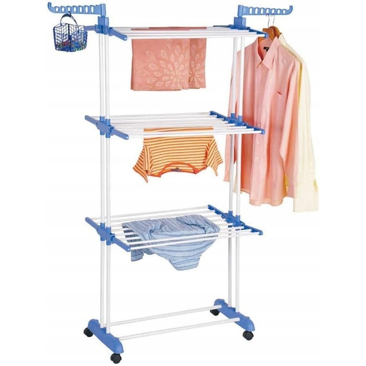 Uscator De Rufe Cu 3 Nivele, Pliabil Cu Suport De Umerase, Asos Home, Albastru
