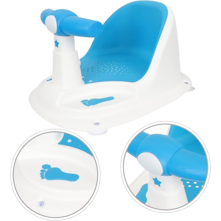 Бебешко столче за баня, SmartViBE®, практично, лесно за използване, с вендузи за фиксиране, отвори за оттичане на водата, удобна облегалка, 6 месеца+, синьо
