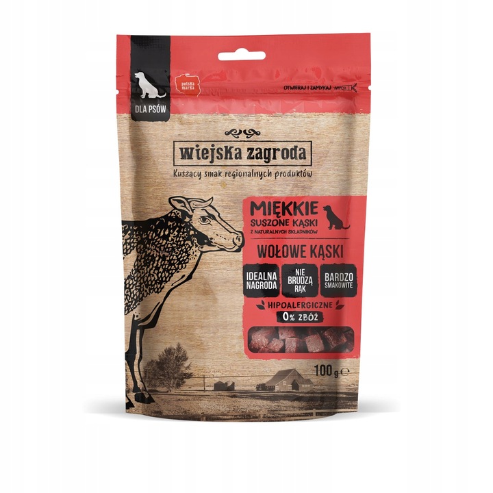 Csemege kutyáknak, puha, marhahús, természetes, gabonamentes, 100 g