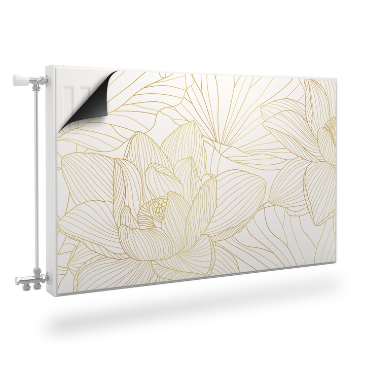 Magnet Muralo, decor radiator, flori aurii, abstractie 80 cm x 60 cm stil glamour