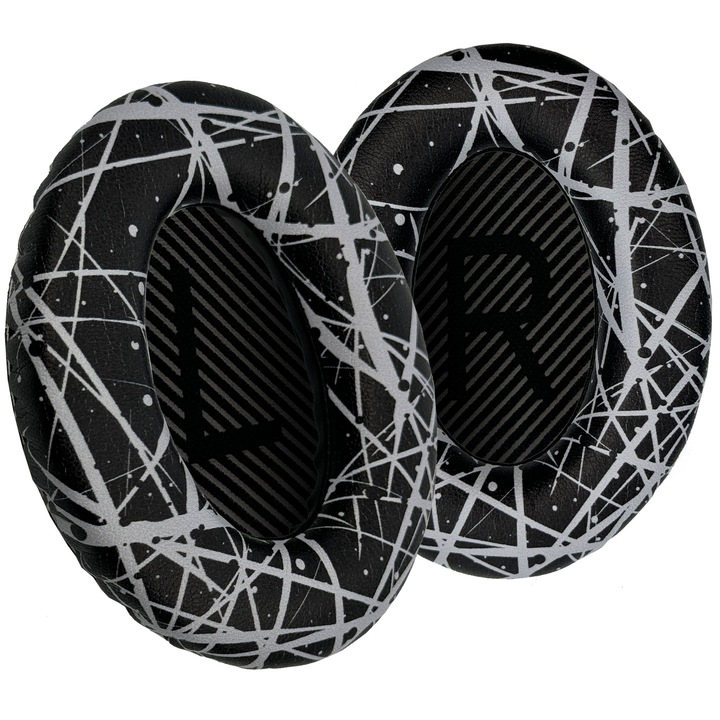Комплект от 2 гъби PadForce, За Bose QuietComfort 35, 35 II, QC35, QC35 II, Over-Ear слушалки, Модел UrbanScratch Charcoal grey, Memory foam, Екологична кожа