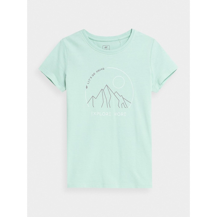 Tricou Fete, 4F, 302696239, Bumbac, Verde, 140 CM