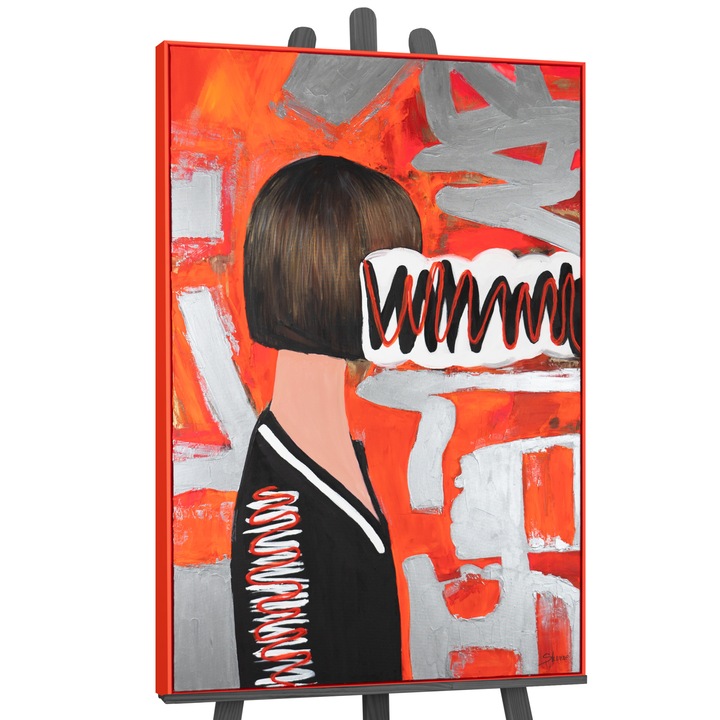 Tablou pictat manual, acrilic pe panza, Emotie abstracta, cu rama Rosu, abstract, 120x80 cm