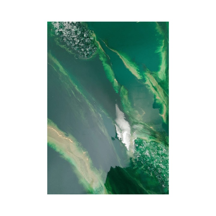 Tablou cu rasina Green Forest, realizat manual, 94x64 cm, verde