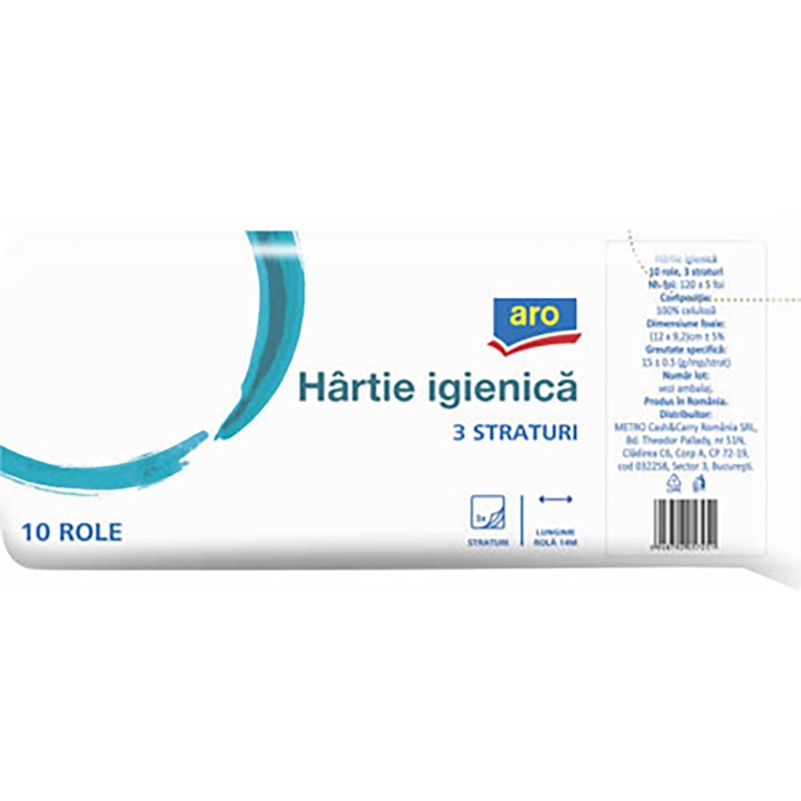 Hartie Igienica,3 Straturi, 10 bucati, fara parfum, Aro