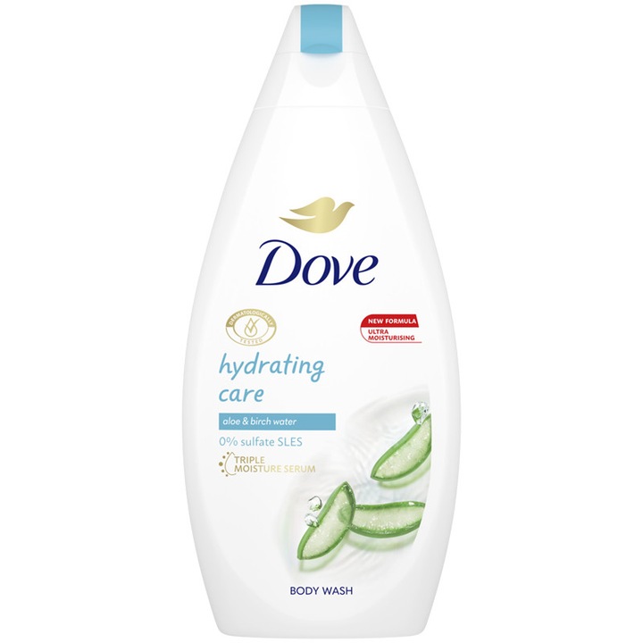Gel de dus Dove Hydrating Care cu aloe vera si apa de mesteacan 450 ml