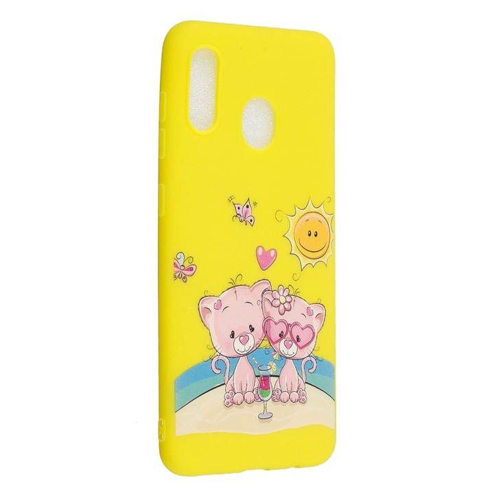 Lovers Bear design huzat, Samsung A20 / A30 kompatibilis, sárga, tpu anyagú, vékony és könnyű