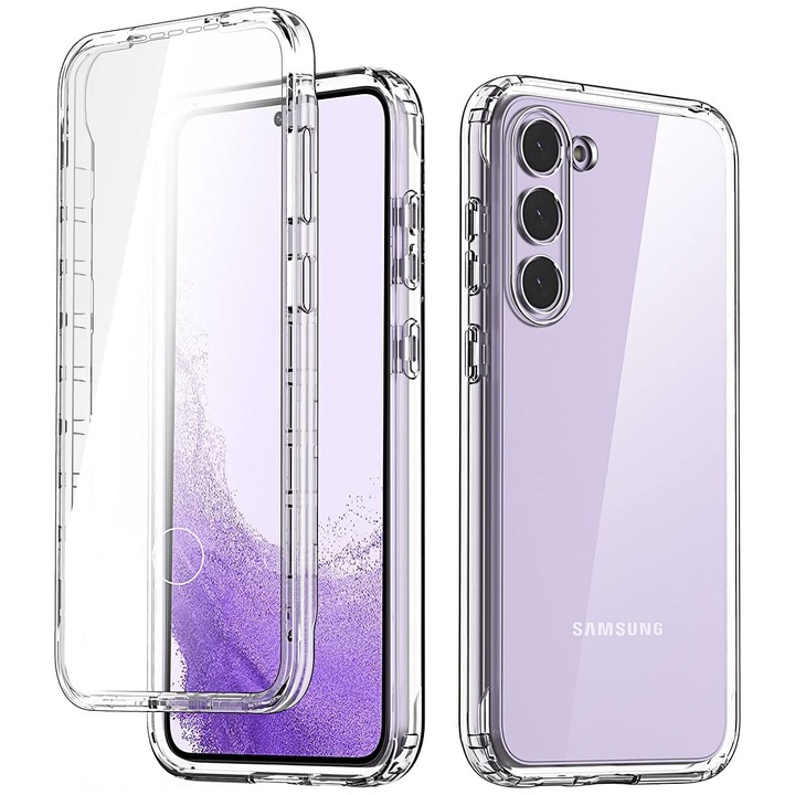 Husa Full body 360 grade, Transparenta, Compatibila cu Samsung S24, Fata + Spate, Silicon si Policarbonat