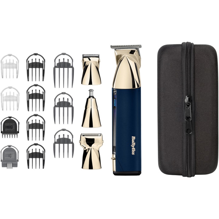 Тример за коса и брада Babyliss Super-x Metal Series MT992E, 15 в 1, Златист/Морскосин