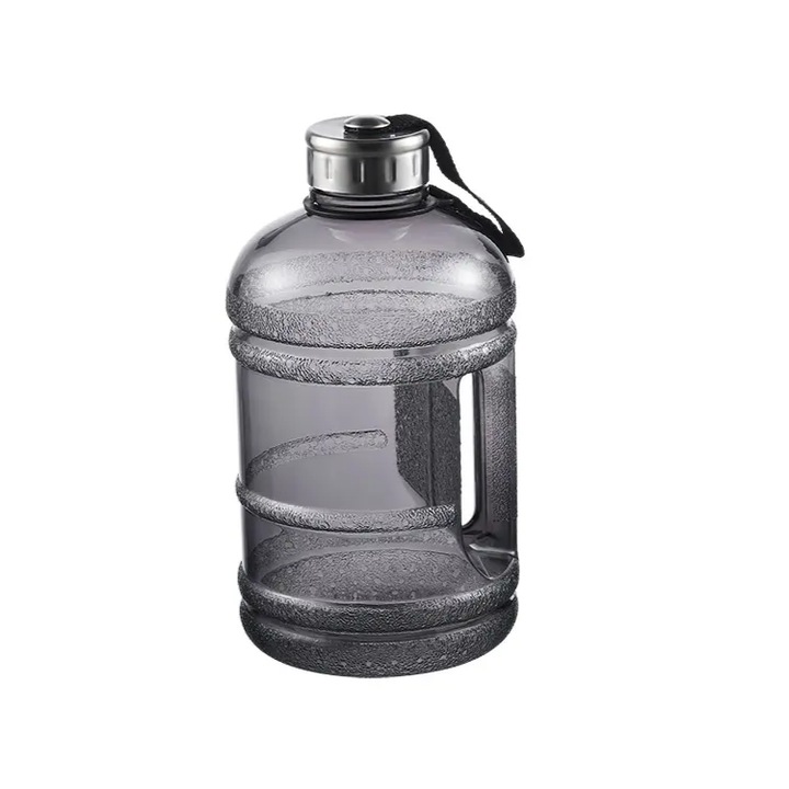 Черна пластмасова спортна бутилка за вода с дръжка, метален капак, 1L ABYZ®™