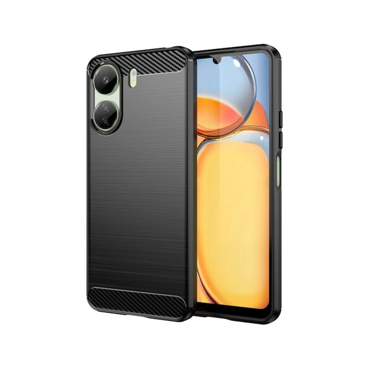 Husa Spate Upzz Carbon Pro, Compatibila Cu Xiaomi Redmi 13C 4G, Silicon, Negru