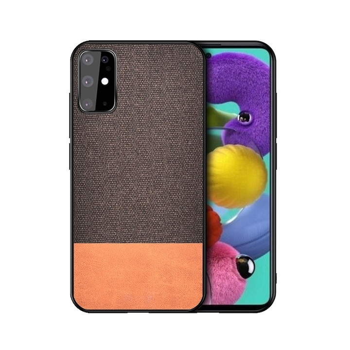 Huzat Kompatibilis Samsung S20 / S20 5G-vel, barna, polikarbonátból és tpu-ból, Splicing PU + szövet modell