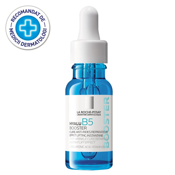 Ser concentrat antirid cu efect imediat ca de lifting La Roche-Posay Hyalu B5 Booster cu Acid Hialuronic si Vitamina B5, fara parfum, 15 ml