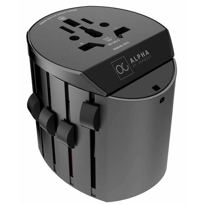Adaptor priza universal Skross Alpha 1.1041, siguranta integrata, nu converteste tensiunea, 100 V - 250 V, 10A, 2500W, IP20