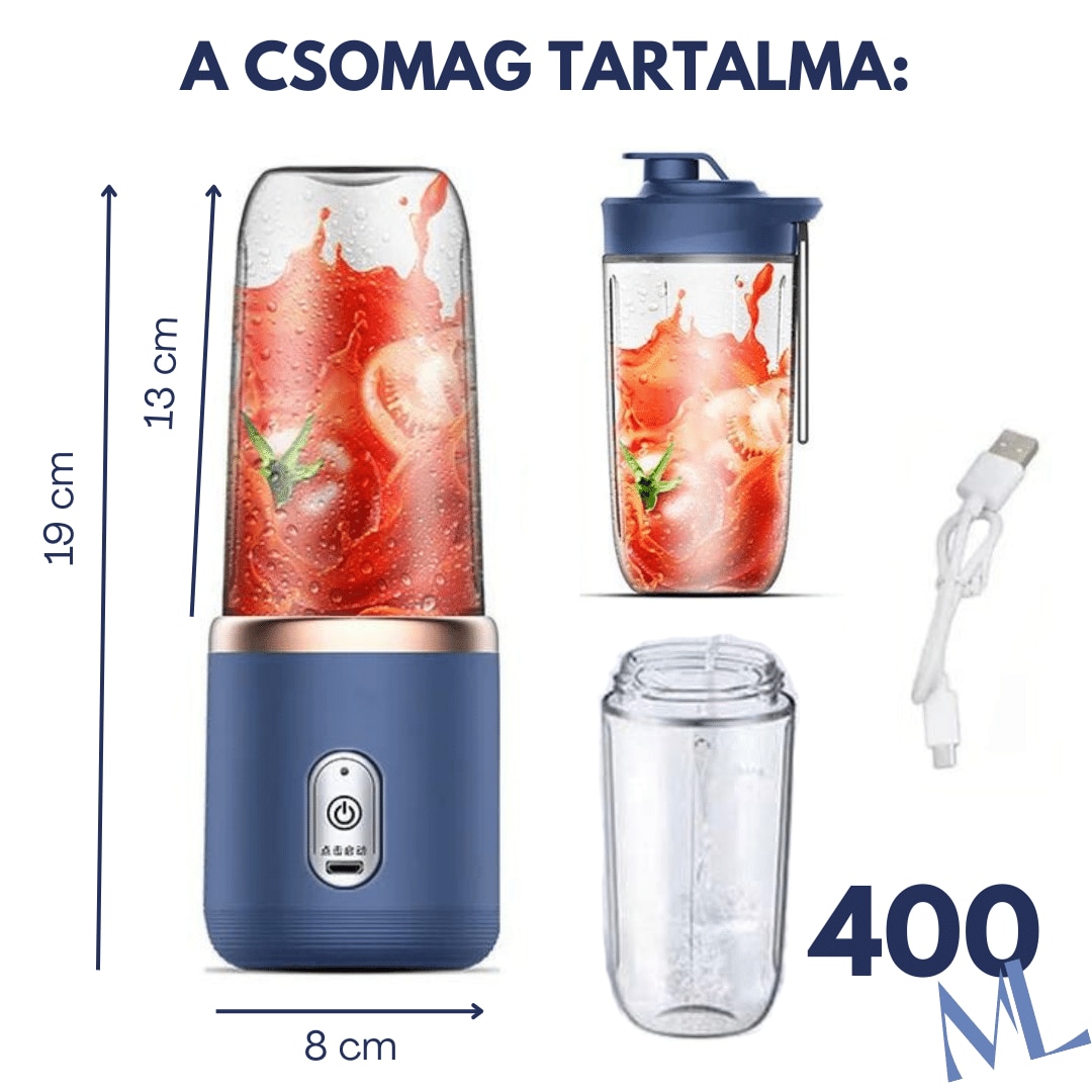 Vezeték nélküli mini turmix, dupla pohárral - Kék - eMAG.hu