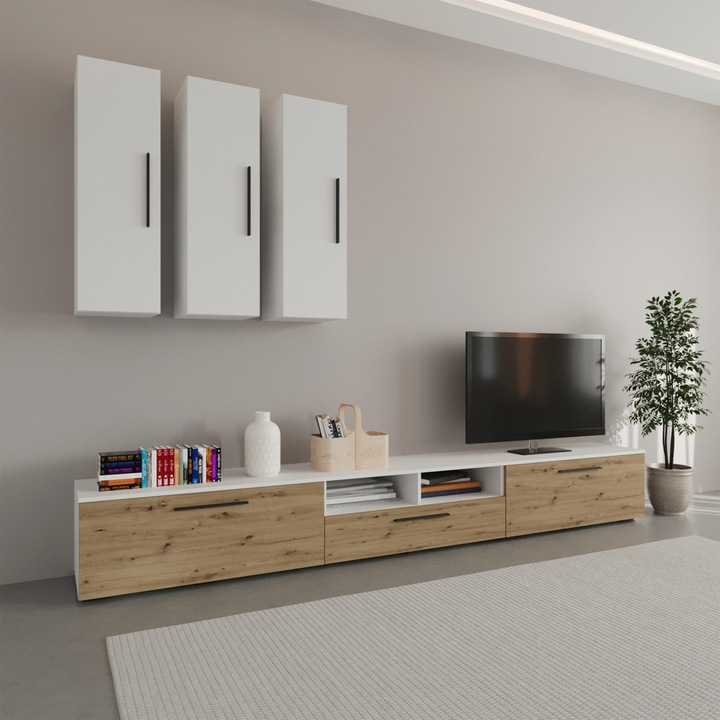 Living haaus Kos V7, Alb/Stejar Artisan, L 285 cm