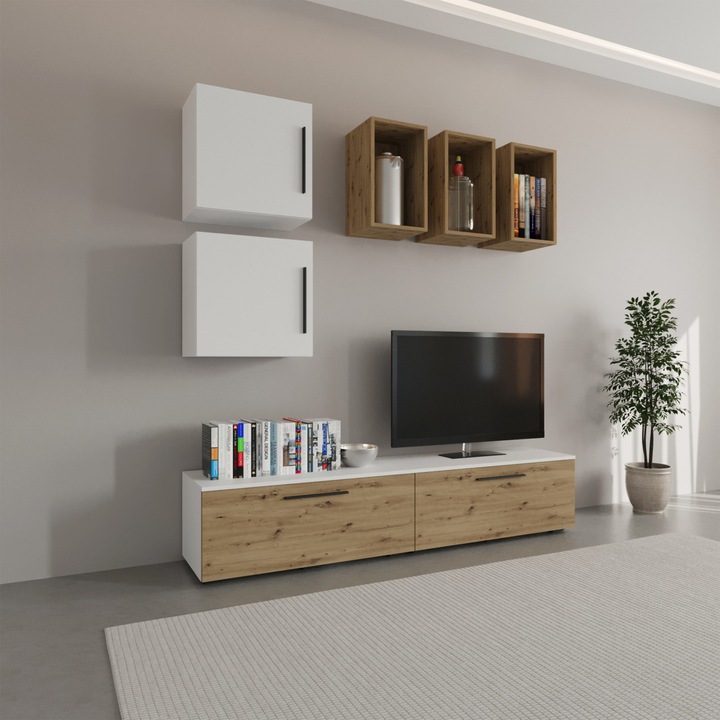 Living haaus Kos V8, Alb/Stejar Artisan, L 190 cm