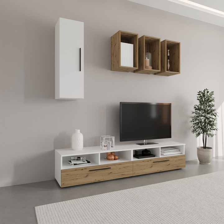 Living haaus Kos V12, Alb/Stejar Artisan, L 190 cm