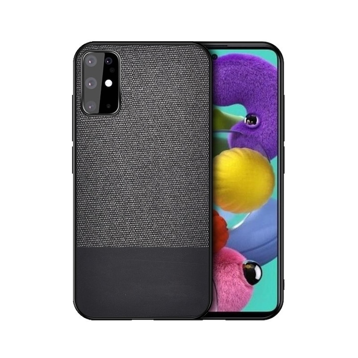 Tok Kompatibilis a Samsung S20 Plus / S20 Plus 5G telefonnal, fekete, polikarbonátból és tpu-ból, Splicing PU + Cloth modell