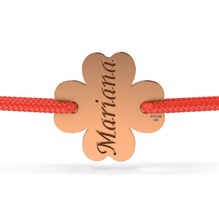 Bratara din aur roz cu snur model Trifoi norocos decupat