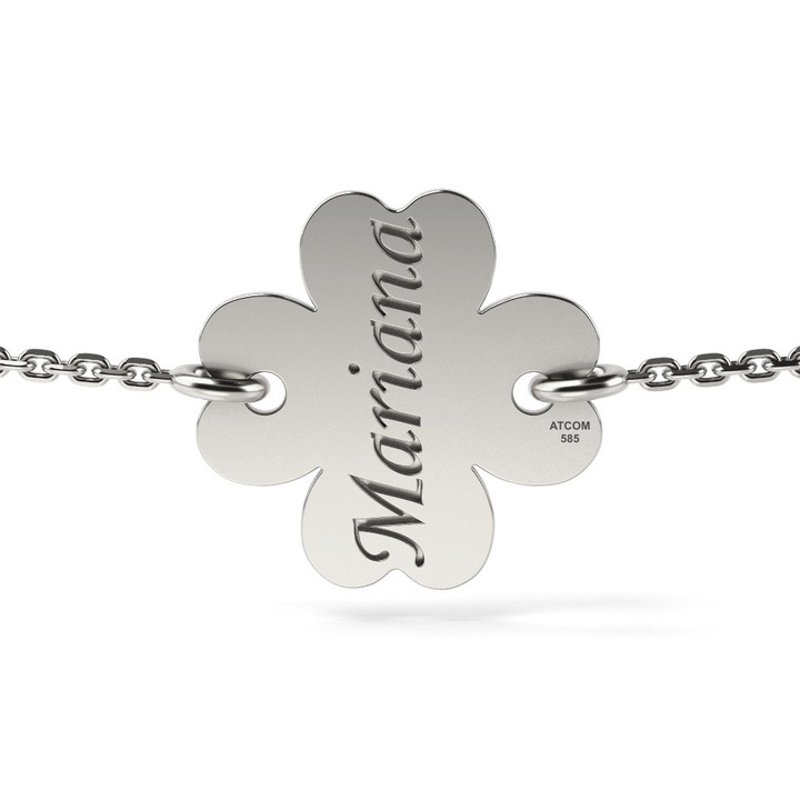 Bratara cu lantisor din aur alb model Trifoi norocos decupat