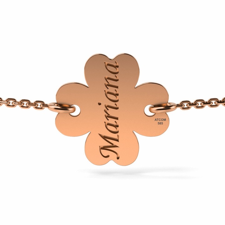 Bratara cu lantisor din aur roz model Trifoi norocos decupat