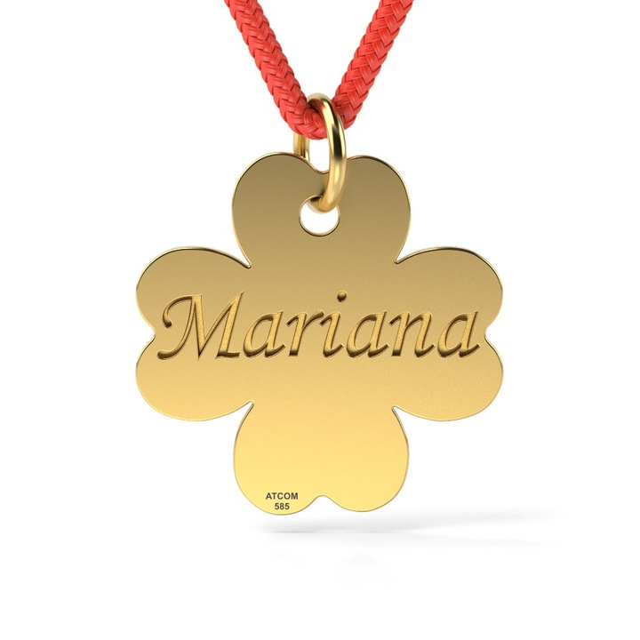 Pandantiv din aur galben cu snur model Trifoi norocos decupat