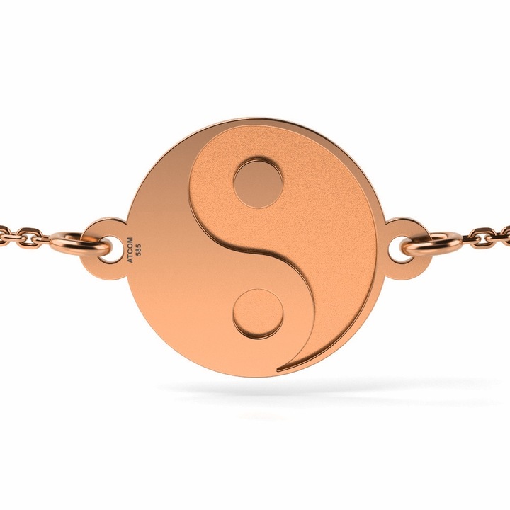 Bratara cu lantisor din aur roz model Yin si Yang