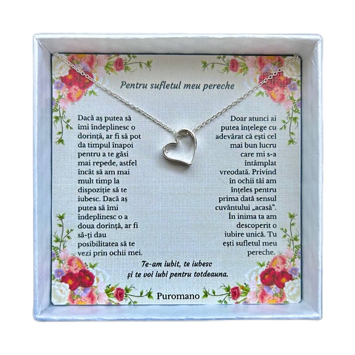 Set Colier, Puromano, din Argint 925, 40 + 5 CM, cutie personalizata si felicitare cu mesaj de la partener
