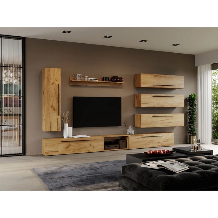 Set Mobila Living, Poem, C03, Stejar Auriu, L 340 x A 25 x H 185 cm