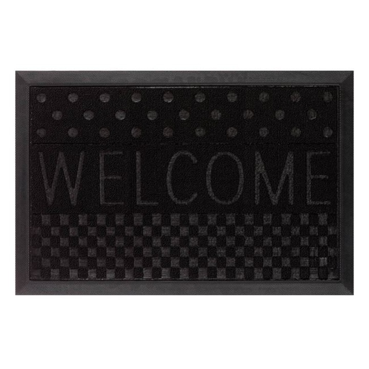 Covor intrare VENITIVO®, antiderapant, dreptunghiular cu diferite forme si mesaj in relief ”Welcome”, Lungime x Latime x Grosime 60 x 40 x 0.5 cm, negru