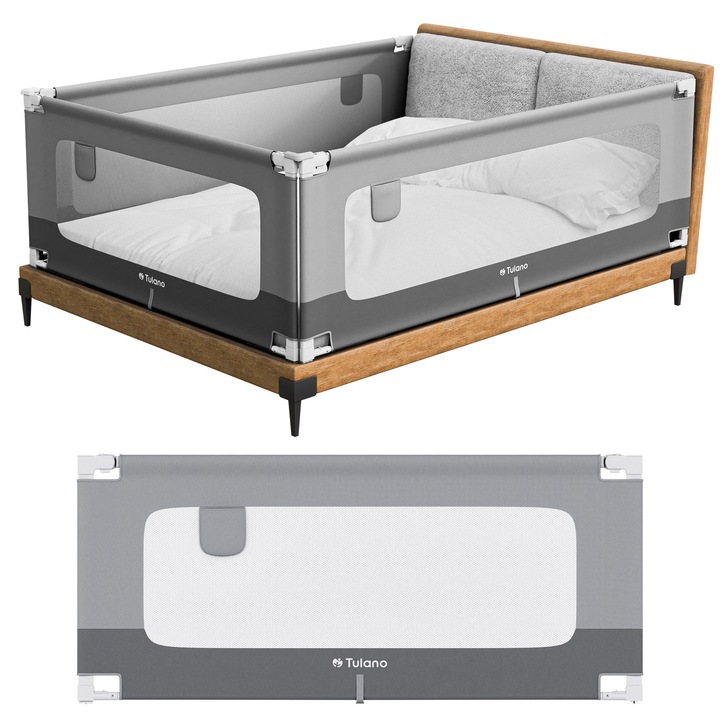 Защитна преграда за легло, предпазен ръб 160 Cm Tulano Cover 46, с регулируема височина, Сив