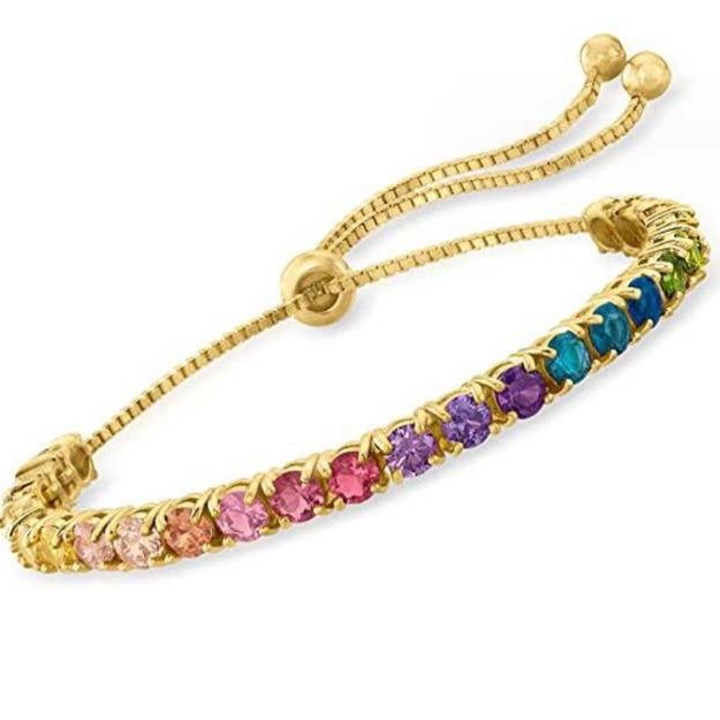 Bratara model tennis reglabila, aurie cu pietre din zirconiu multicolora