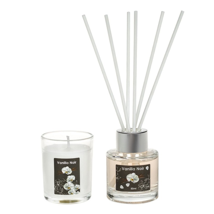 Set Ulei Parfumat si Lumanare cu Aroma de Vanilie Shopiens®, 50 ml