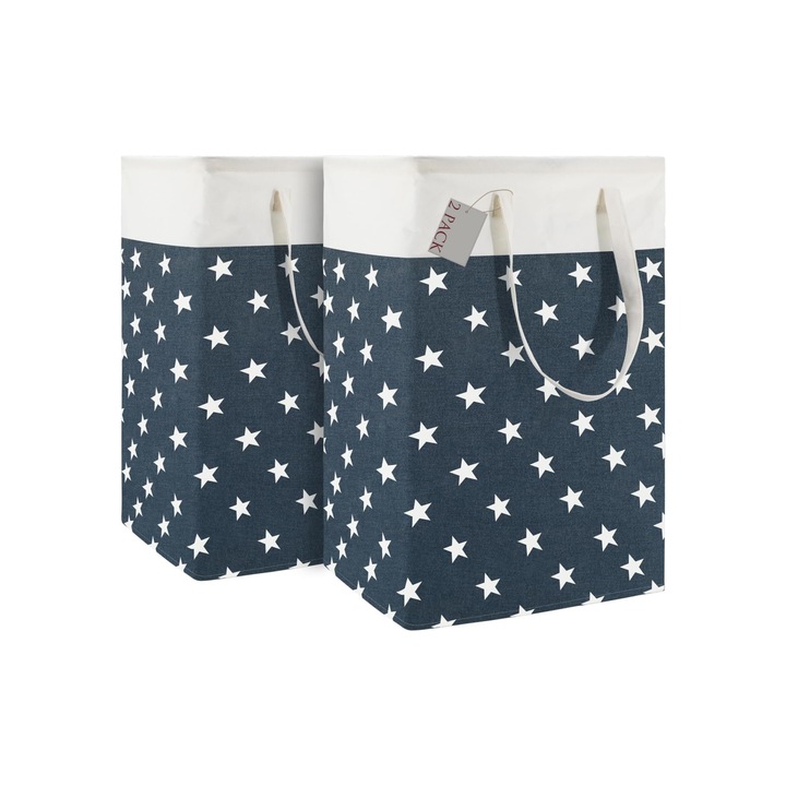 2 db szennyes/játékkosár készlet, Összecsukható, Vízálló, 80 L, 61x41x32 cm, Kék, Design csillagok