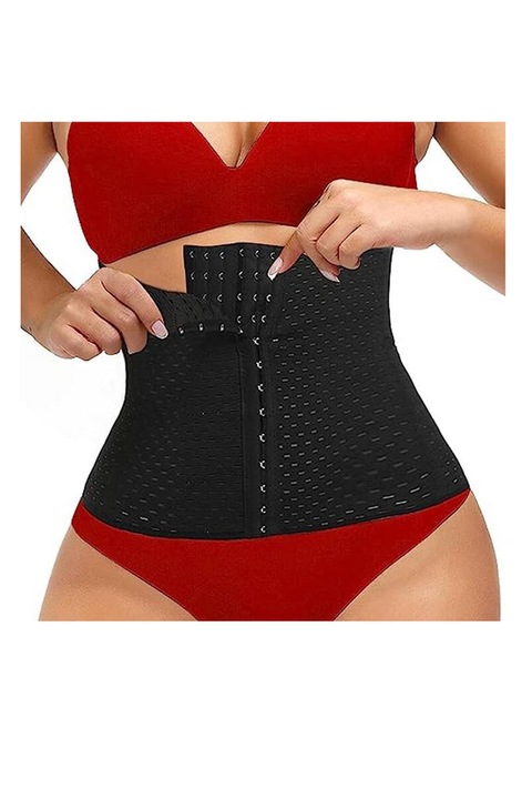 Corset modelator talie si abdomen, Lenjerie modelatoare, cu inchidere pe 3 randuri, Talie, Negru