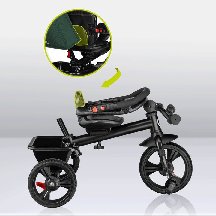 Gyermek tricikli, Lionelo, Haari, Lábtámasz, Irányszabályozás, Megfordítható ülés, 360 fokos elforgatás, Összecsukható, Zöld