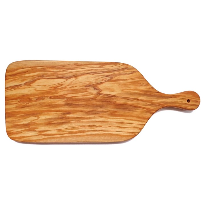 Tocator din lemn de maslin masiv, platou servire rustic, design natural, Rustico L 47x19x1, 8 cm