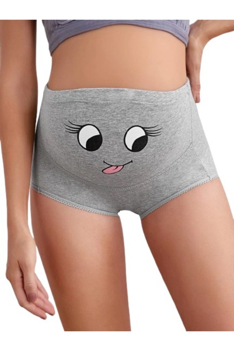 Chiloti cu talie inalta pentru gravide, cu model, marime M, gri