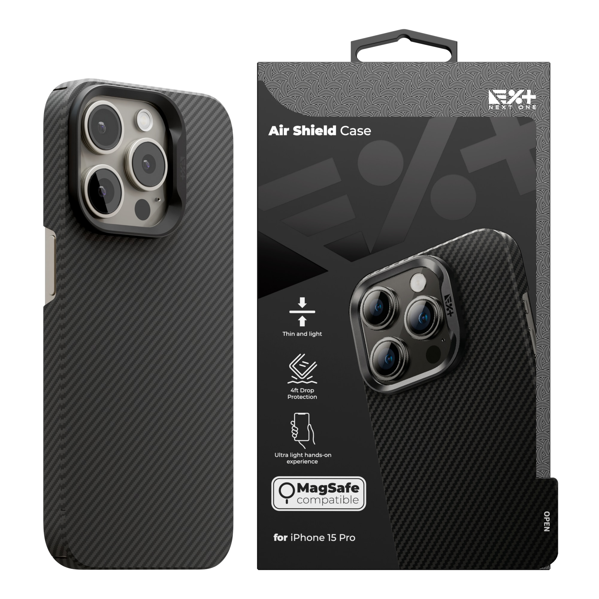 Husa de protectie NEXT ONE compatibila MagSafe din fibra de aramida pentru iPhone 15 Pro