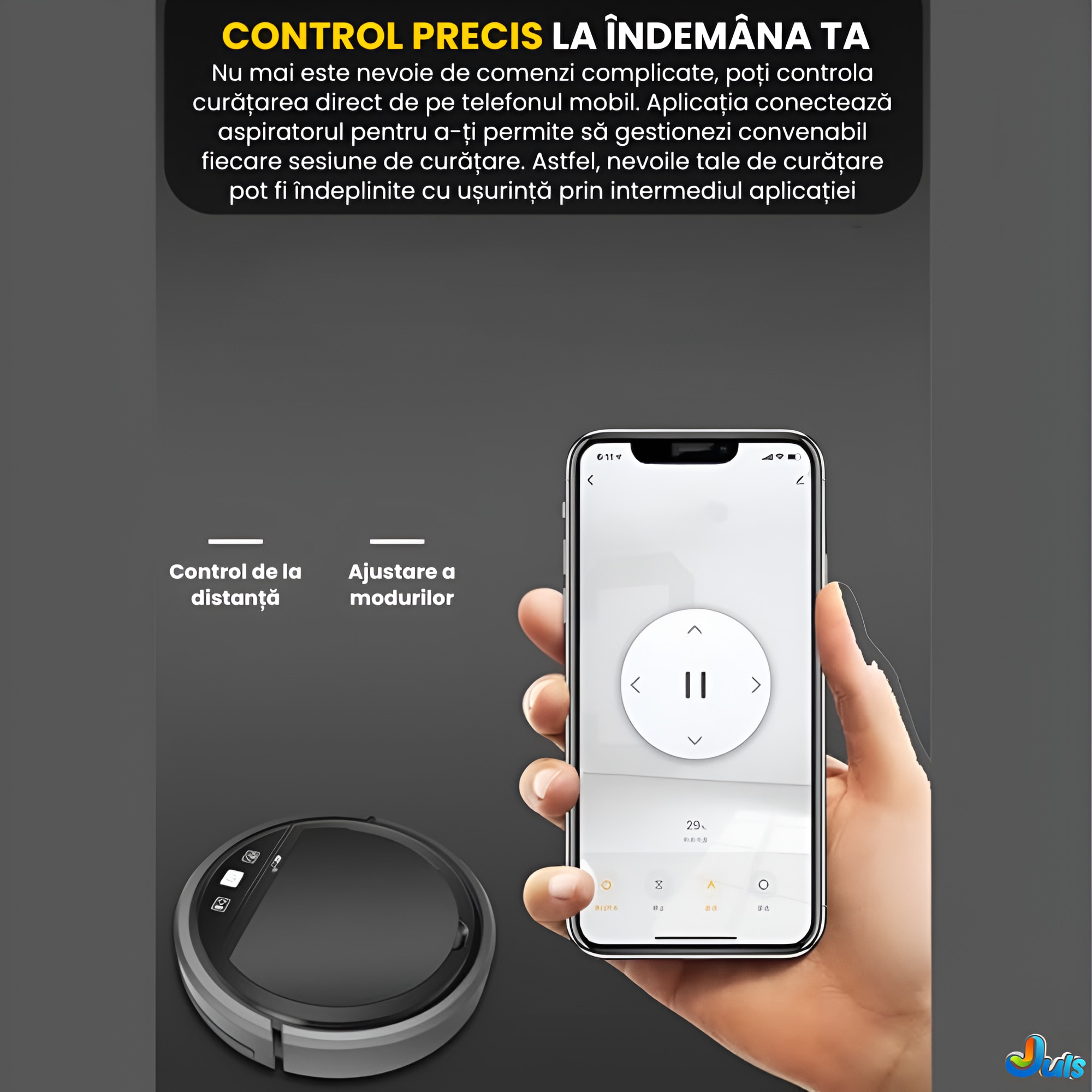 Robot aspirator automat wireless cu control Tuya app
