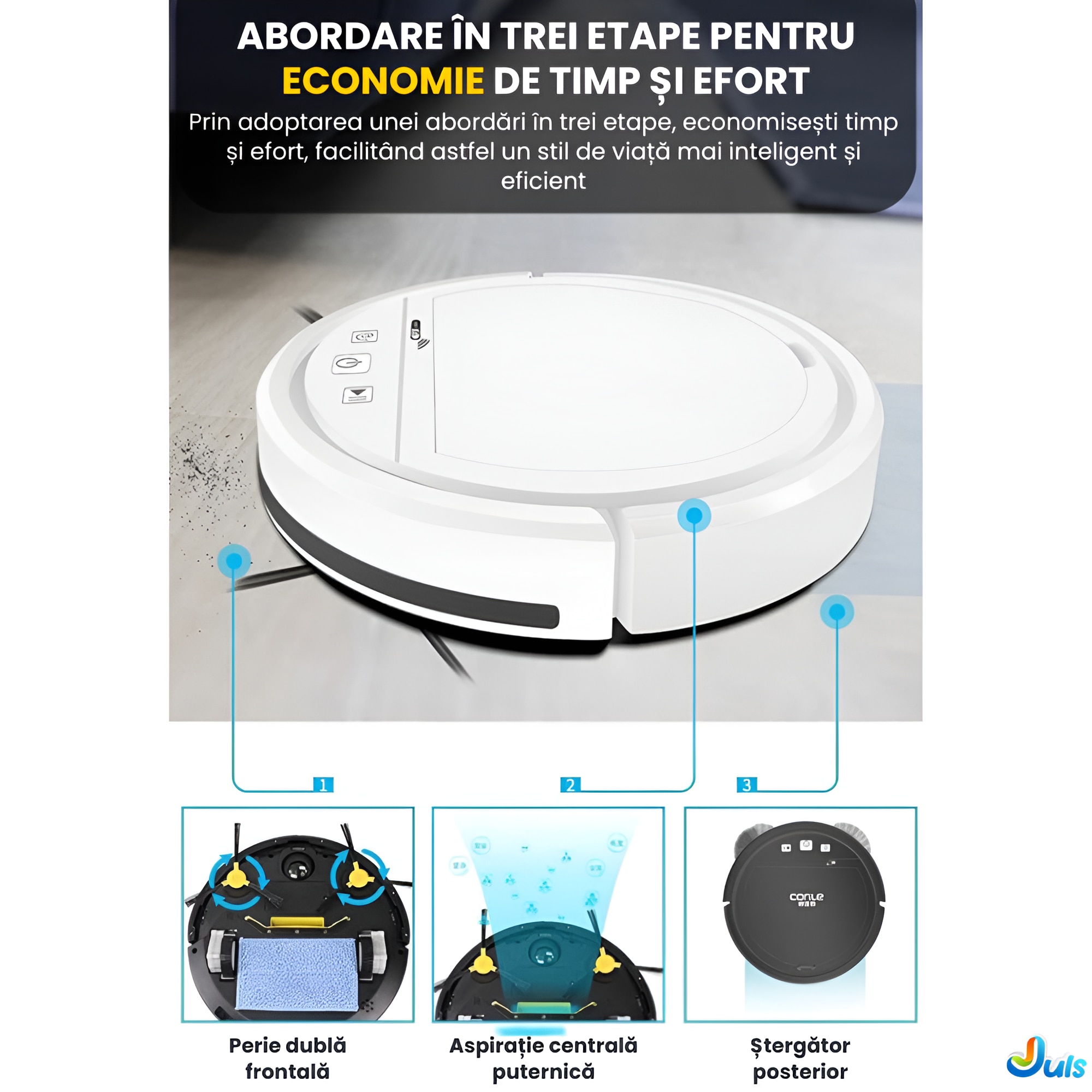 Robot aspirator automat wireless cu control Tuya app