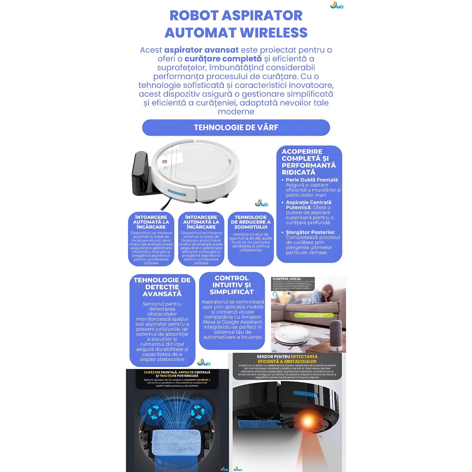 Robot aspirator automat wireless cu control Tuya app
