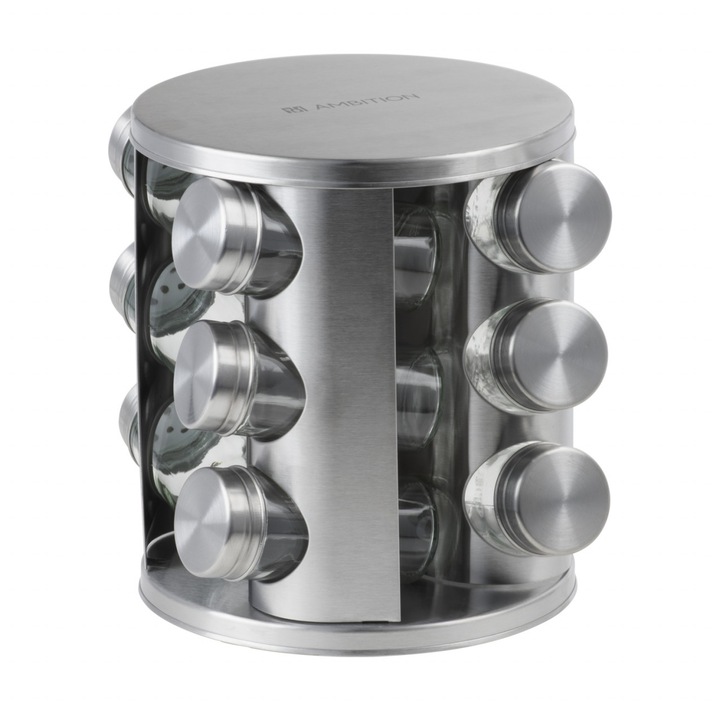 Set recipiente condimente Ambition Cleo, 12 piese cu suport inox