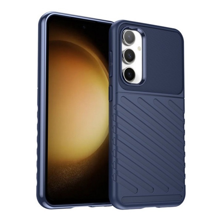 Gigapack szilikon mobiltelefon tok, ütésállóság, csíkos, dombor minta, sötétkék, kompatibilis: Samsung Galaxy S23 FE, SM-S711