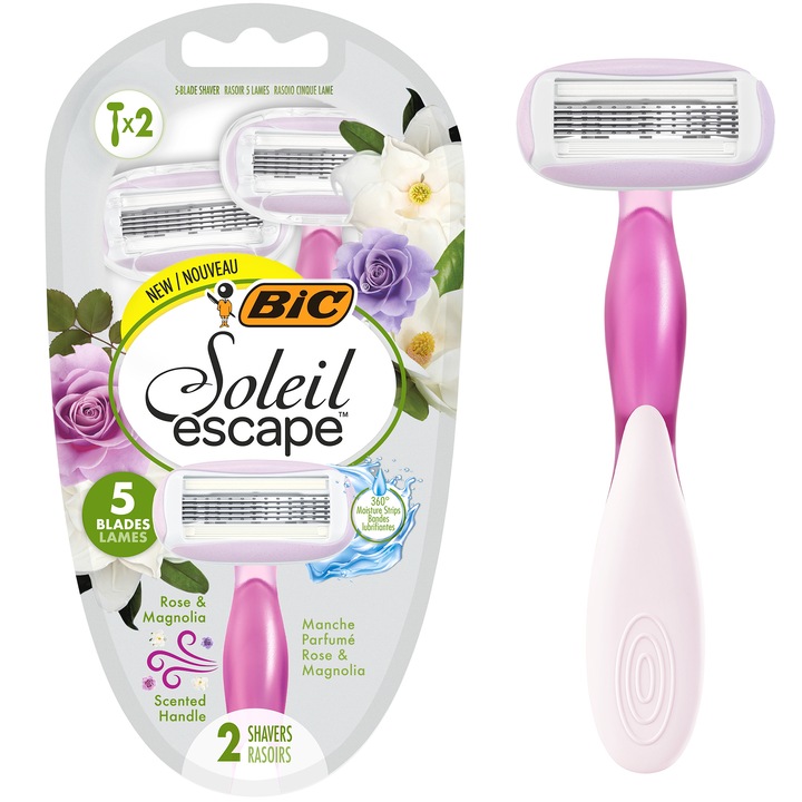 BIC Soleil Escape 2 darabos női borotva csomag, 5 penge, Rózsa & Magnólia